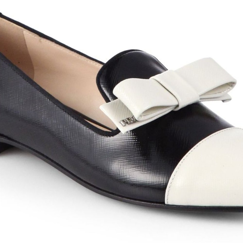 Prada Bicolor Bow Loafer, Black/White